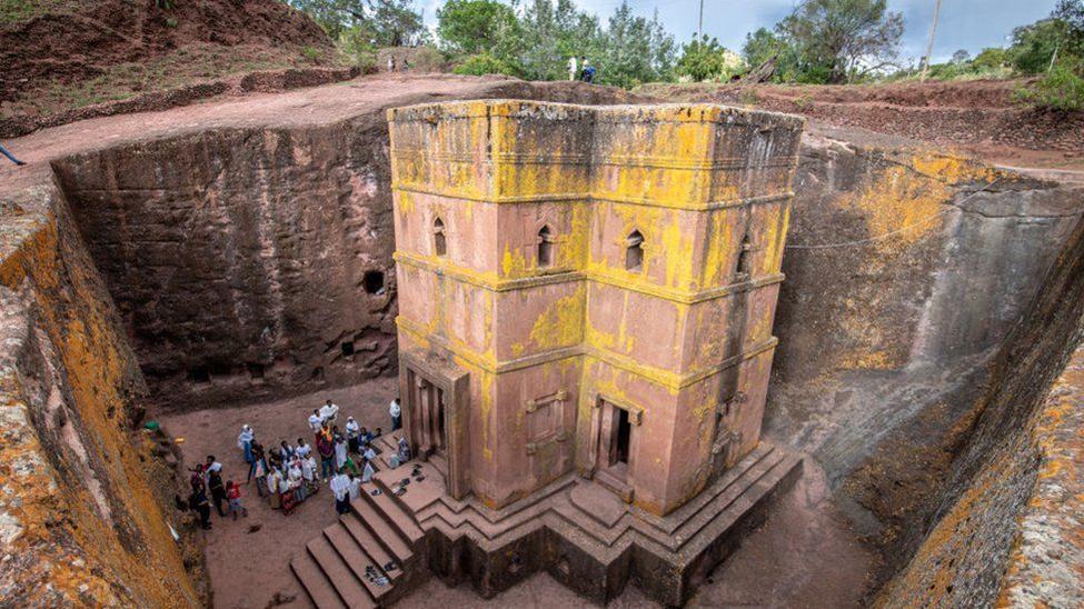 Lalibela rock-hewn churches at golden hour